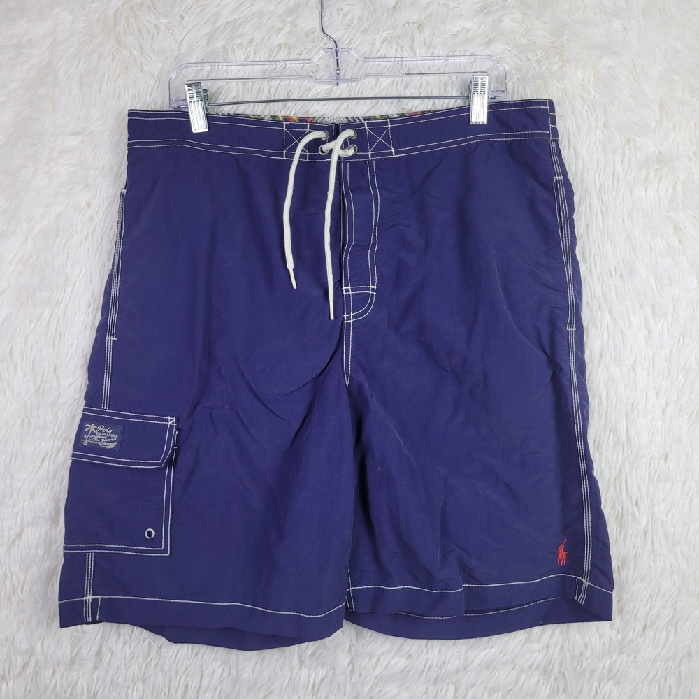 Polo Ralph Lauren Mens Navy‎ Blue Swim Trunks Board Shorts Large Cargo Pocket